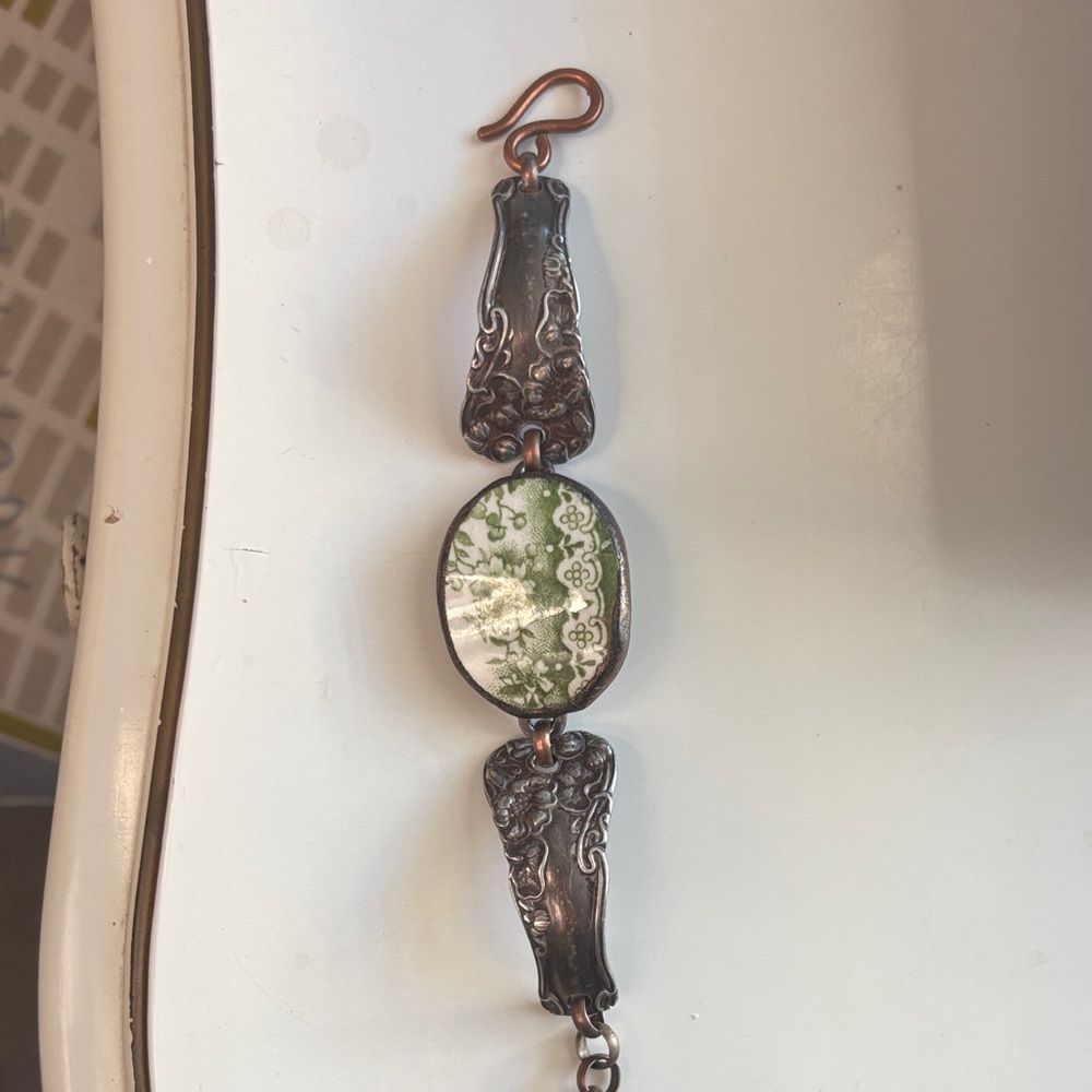 Spoon Handle from 1950-1960’s NYC. Artisan Green and Silver Bracelet
